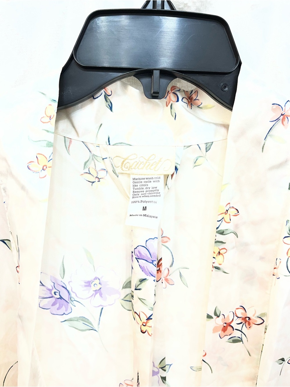 Cachet Floral Satin Robe in Cream with Lavender and Peach Flowers